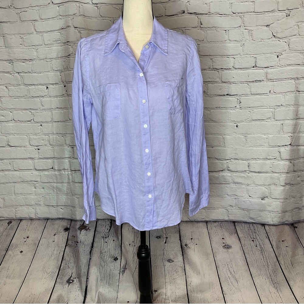 Lilly Pulitzer Pearly Purple Sea View Linen Long Sleeve Button Down Shirt Medium - Picture 2 of 16